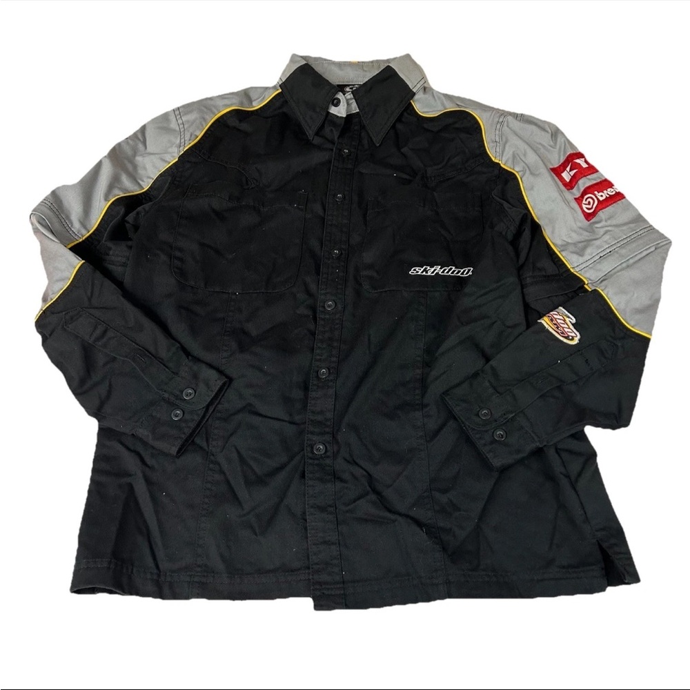 BRP SkiDoo Mechanics Shirt Racing Team Size Small Zip Sleeves Button Down #3088